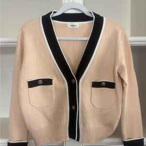 Elegant Women's Cardigan Sweater - Beige and Black